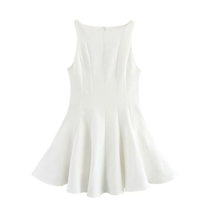 Celia White Wide Swing Halter Neck Waist Slim Mini Dress