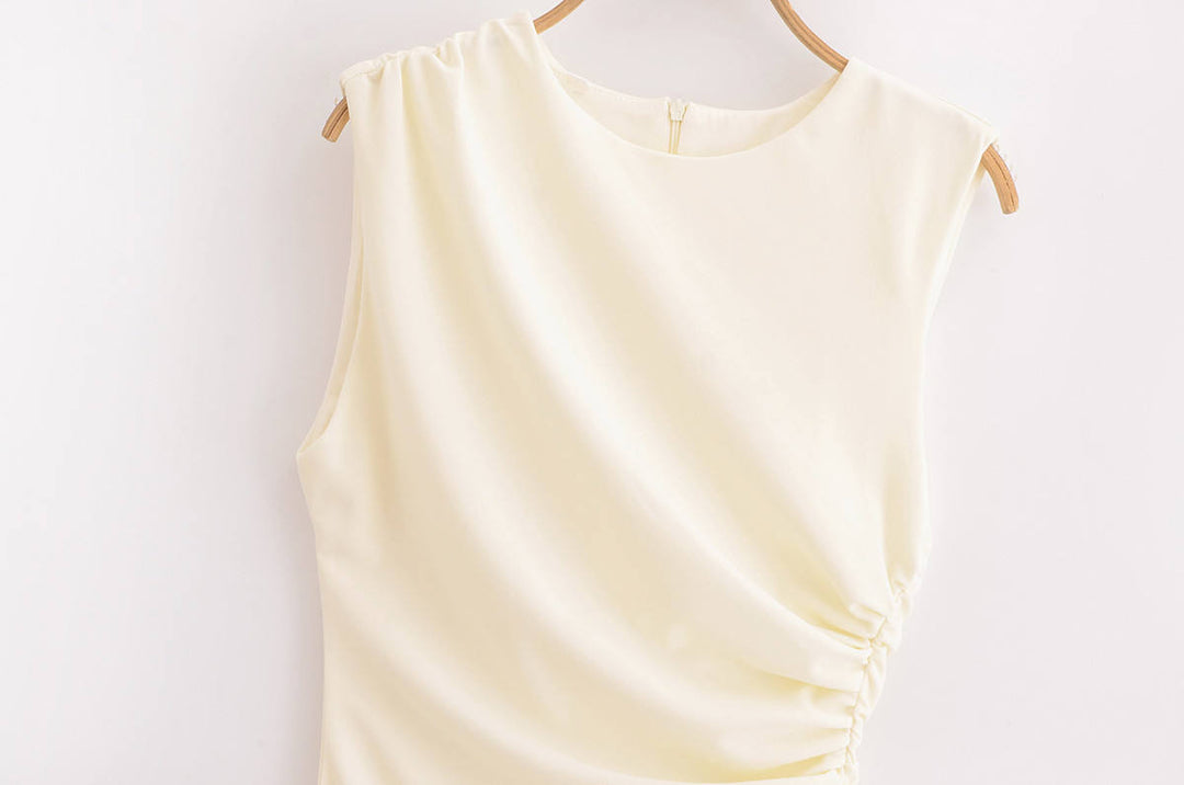 Rayne White  Crew Neck Sleeveless Front Pleated Mini Dress