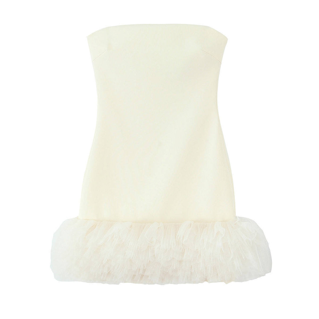 Milena White Fluffy Mesh Tube Retro Sleeveless Top Mini Dress