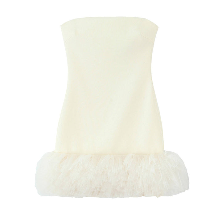 Milena White Fluffy Mesh Tube Retro Sleeveless Top Mini Dress