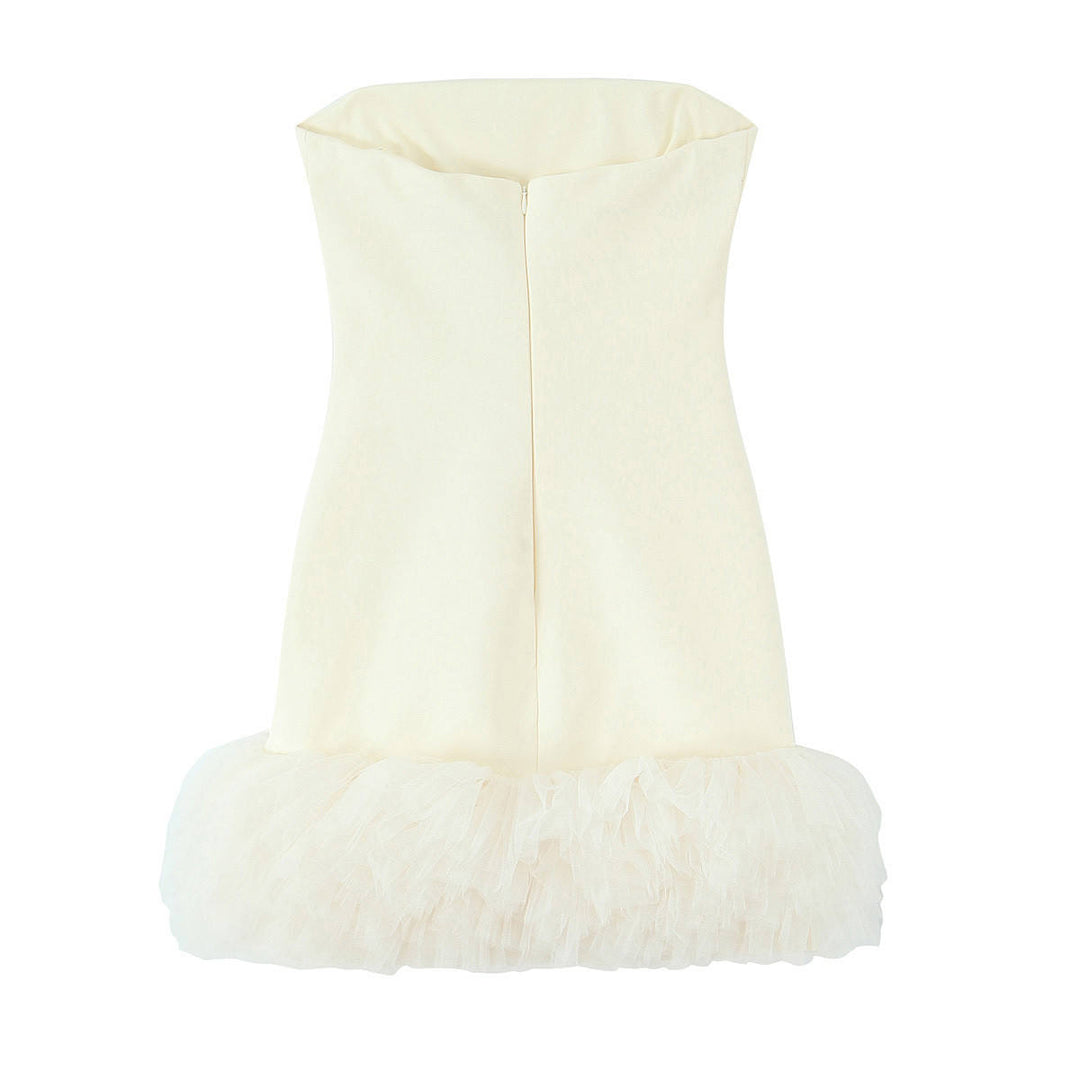 Milena White Fluffy Mesh Tube Retro Sleeveless Top Mini Dress