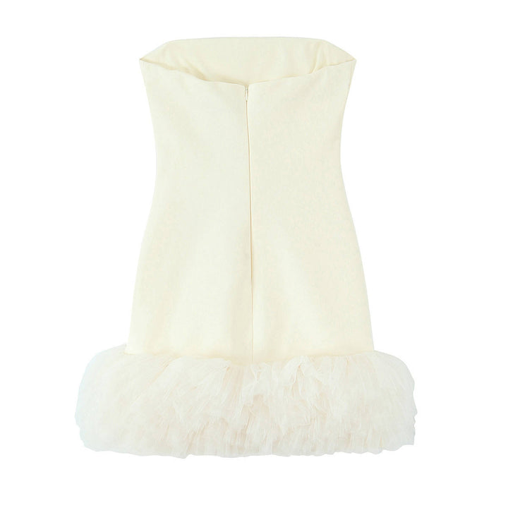 Milena White Fluffy Mesh Tube Retro Sleeveless Top Mini Dress