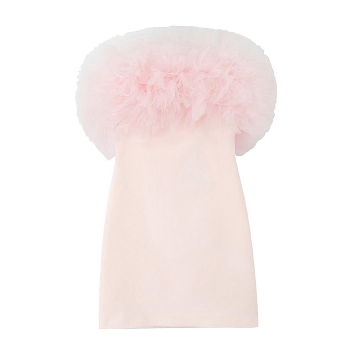 Aubriella Pastel Pink Fluffy Silk Mesh Tube Top Mini Dress