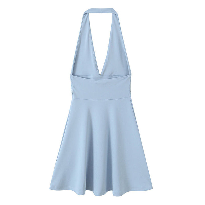 Meadow Sky Blue Back Hollow Out Sleeveless Mini Halter Dress