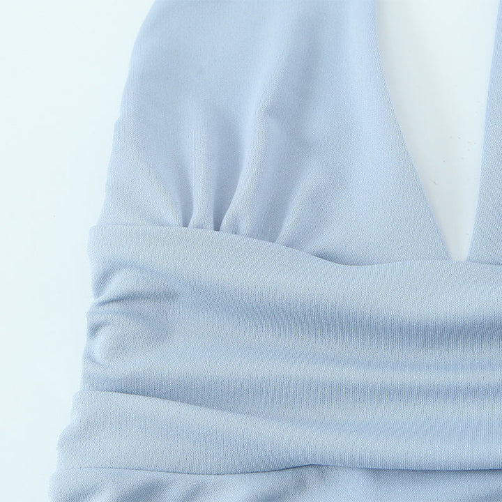 Meadow Sky Blue Back Hollow Out Sleeveless Mini Halter Dress