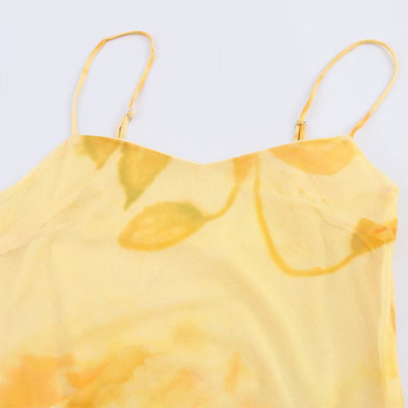 Lyre Yellow Floral Print Spaghetti Strap Midi Dress