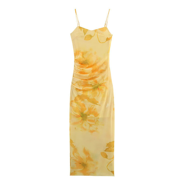 Lyre Yellow Floral Print Spaghetti Strap Midi Dress