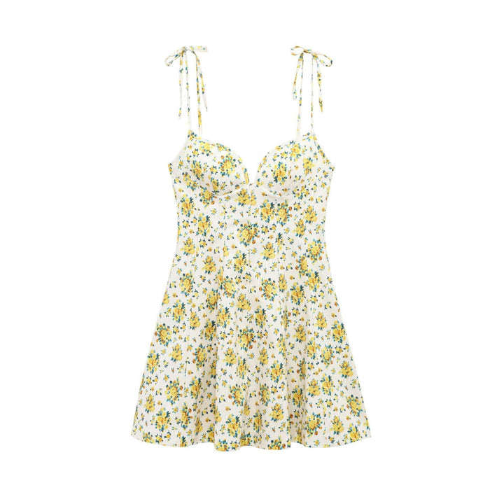Ariadne Yellow  Floral Print Spaghetti Strap Mini Dress