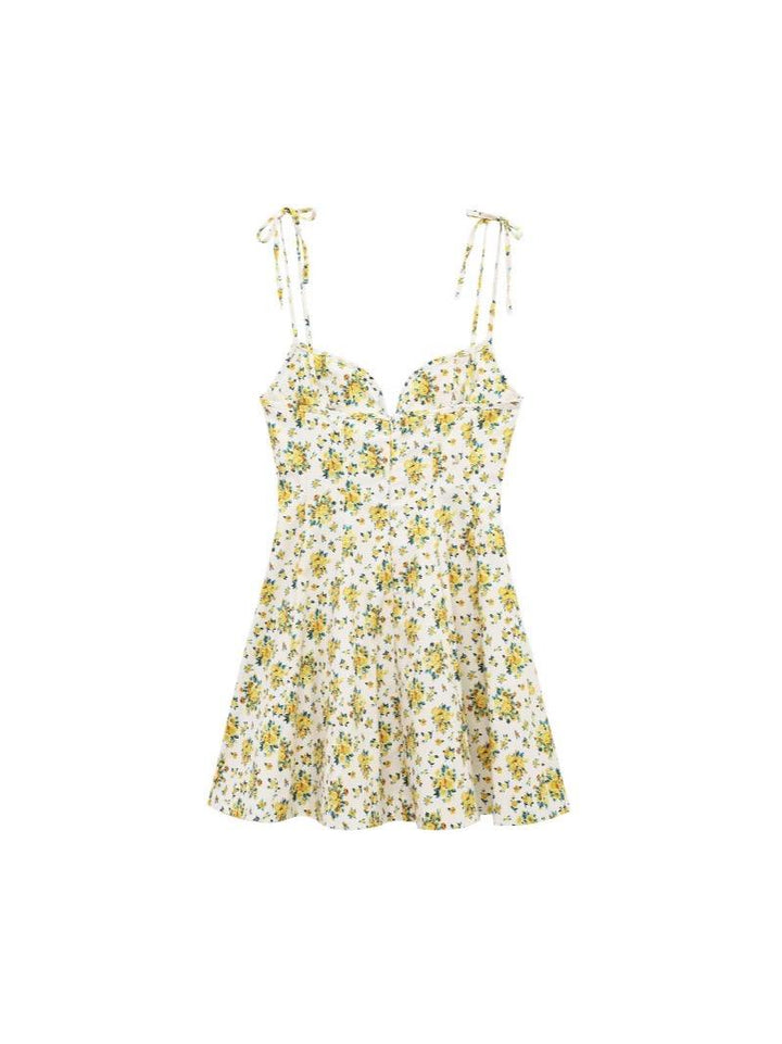 Ariadne Yellow  Floral Print Spaghetti Strap Mini Dress