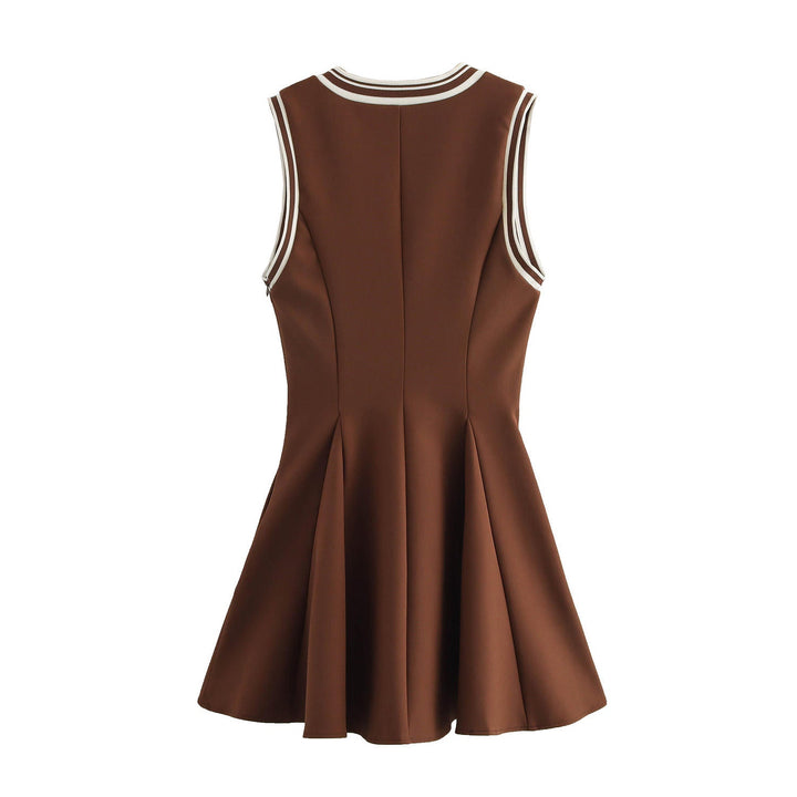 Tenley Brown V-Neck Sleeveless Chiffon Mini Dress