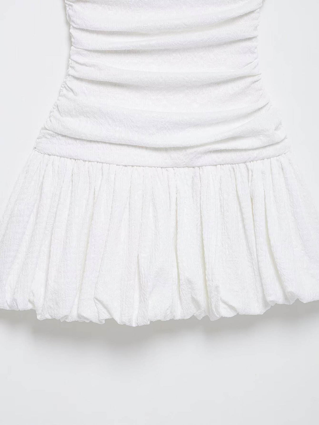 Kadence White Shoulder Strap Pleated Balloon Mini  Dress