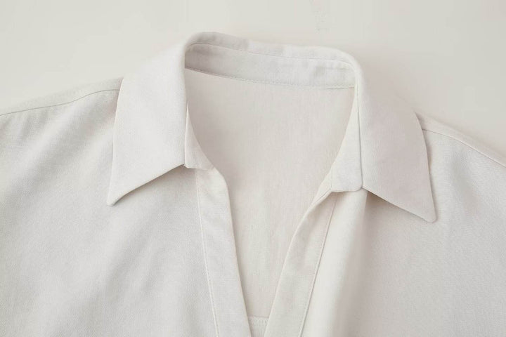 Saige Cream Button Down  Lapel Long Sleeve Belt Mini Dress