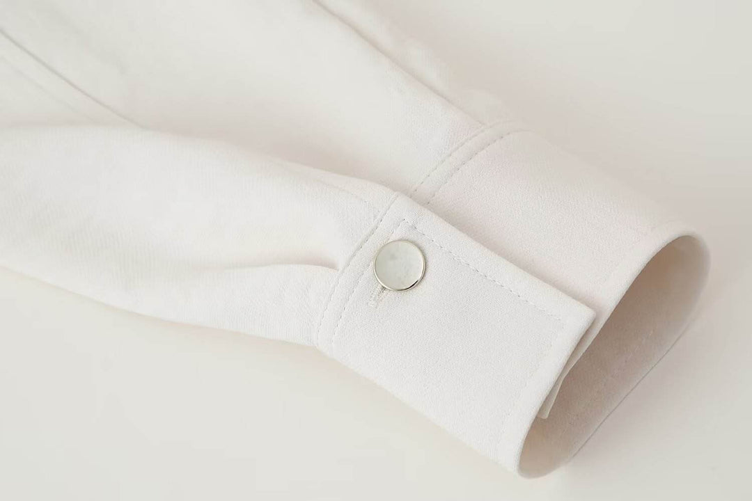 Saige Cream Button Down  Lapel Long Sleeve Belt Mini Dress