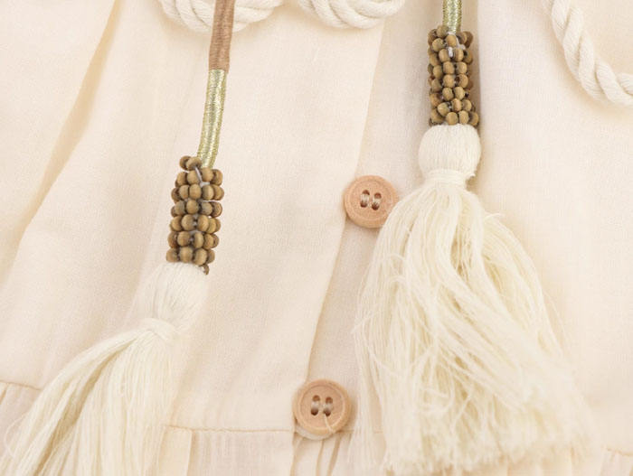 Analeia Beige Floral Embroidery Long Sleeve Mini Dress