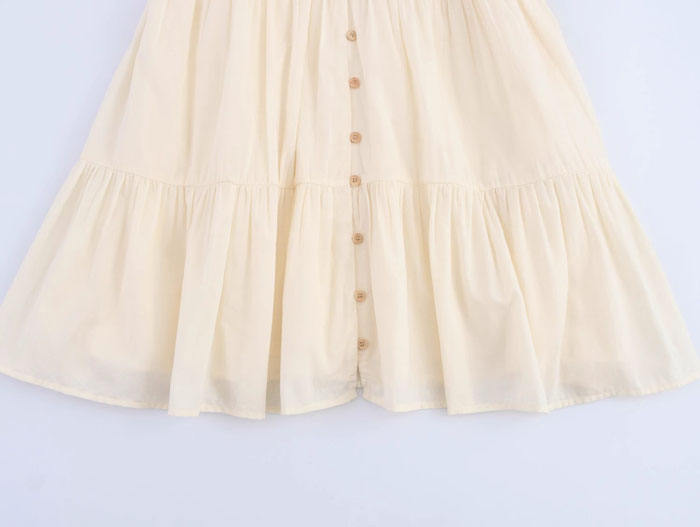Analeia Beige Floral Embroidery Long Sleeve Mini Dress