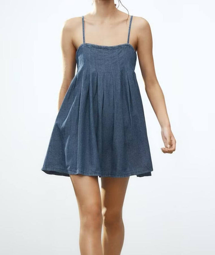 Romy Denim Blue Spaghetti Strap Mini Dress