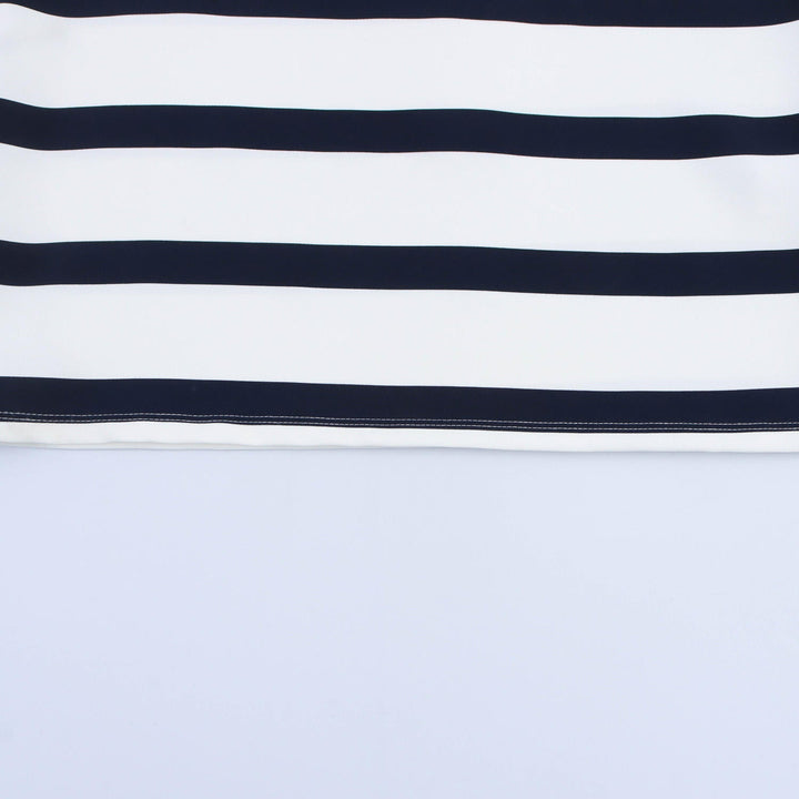 Rowyn White Striped Crew Neck Side with Buttons Short Sleeve Top