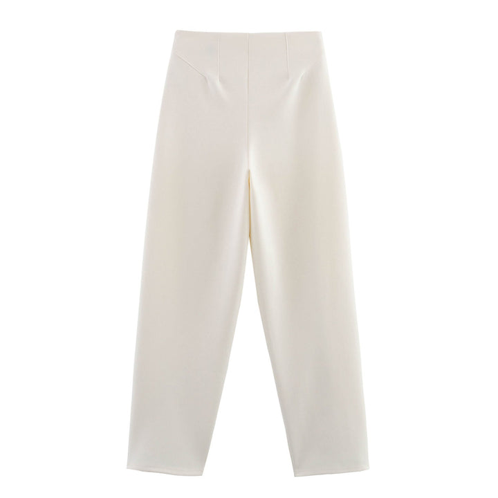 Wrenlee Beige Zipper Fly Elegant Pants Casual Loose  Trouser