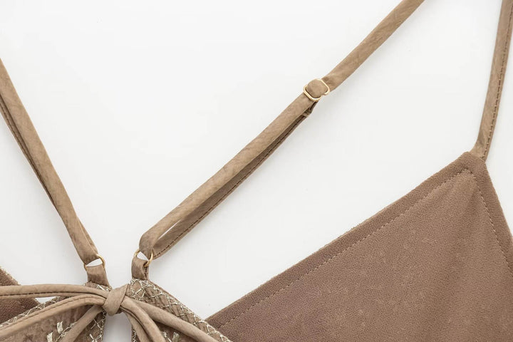 Maeve Khaki Spaghetti Strap Embroidery Back Lace Up Tank Top