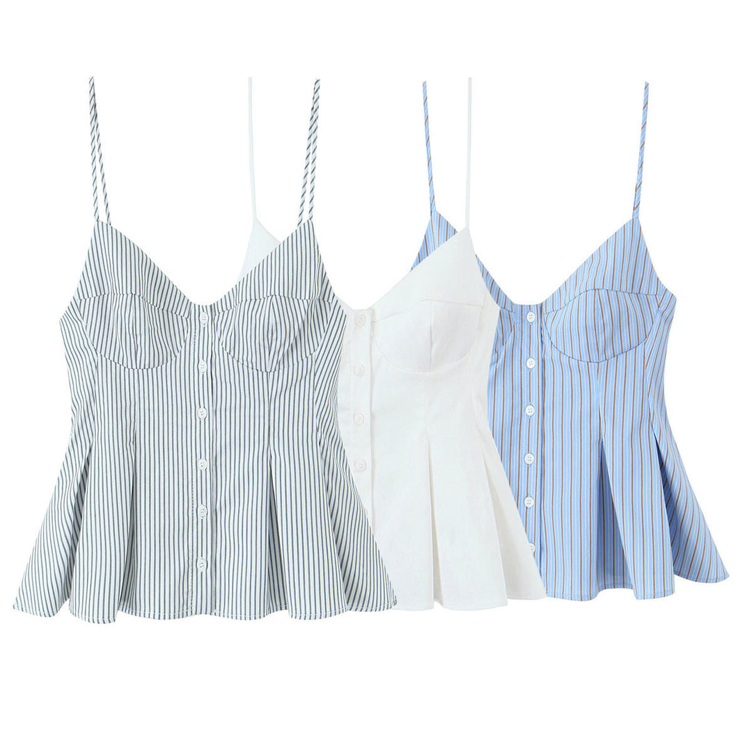 Gianna White Spaghetti Strap Flared Ruffled Mini Tank Top