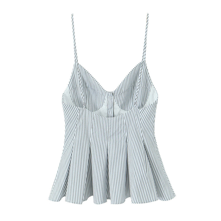 Gianna Gray Striped Spaghetti Strap Flared Ruffled Mini Tank Top