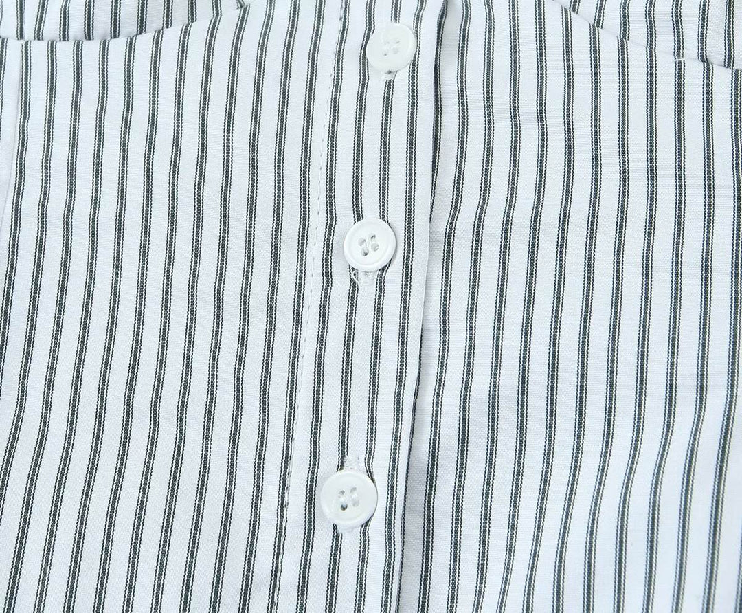 Gianna Gray Striped Spaghetti Strap Flared Ruffled Mini Tank Top