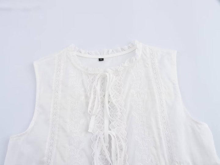 Genesis White Crew Neck Front Lace Up Sleeveless Top