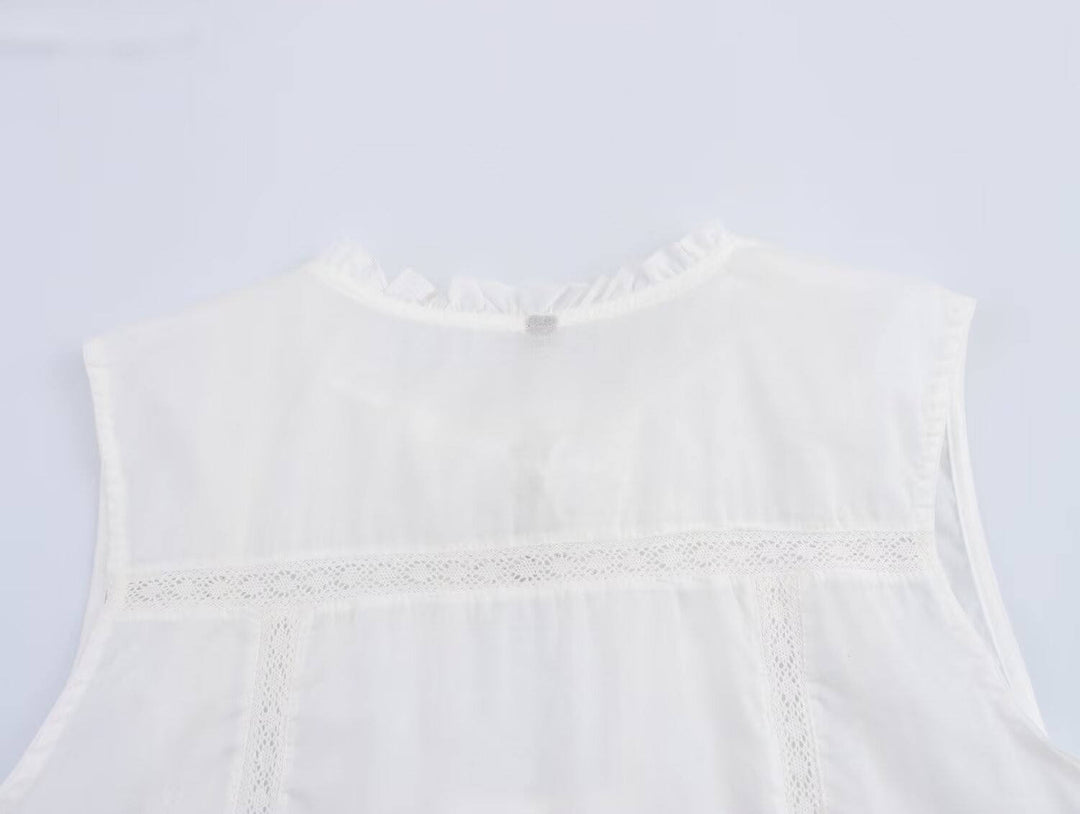 Genesis White Crew Neck Front Lace Up Sleeveless Top