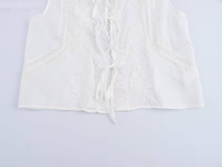 Genesis White Crew Neck Front Lace Up Sleeveless Top