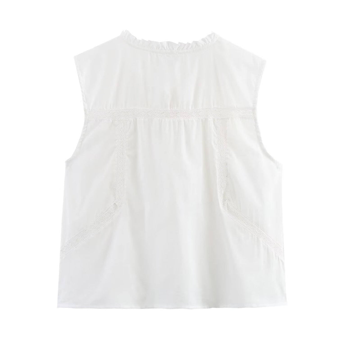 Genesis White Crew Neck Front Lace Up Sleeveless Top