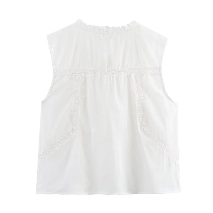Genesis White Crew Neck Front Lace Up Sleeveless Top