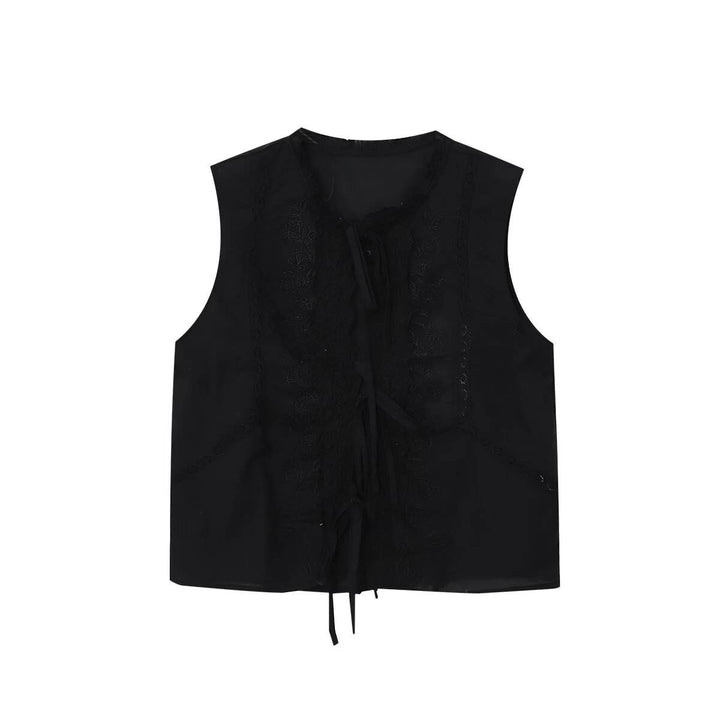 Genesis Black Crew Neck Front Lace Up Sleeveless Top
