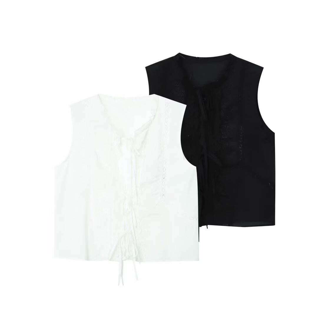 Genesis Black Crew Neck Front Lace Up Sleeveless Top