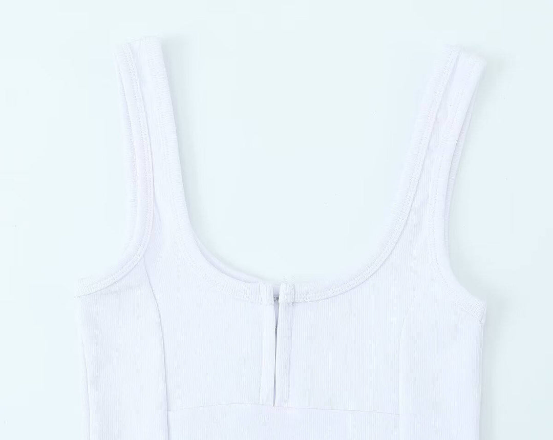 Natalie  White Scoop Neck Zipper Fly Tank Top