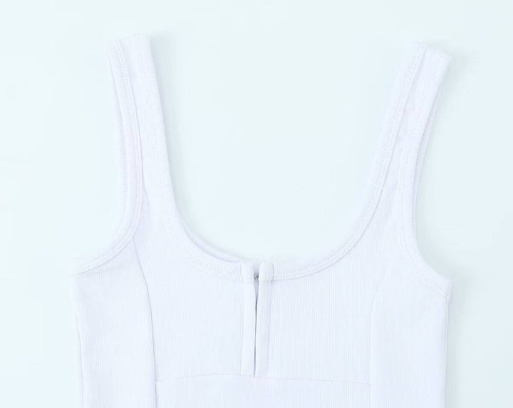 Natalie  White Scoop Neck Zipper Fly Tank Top