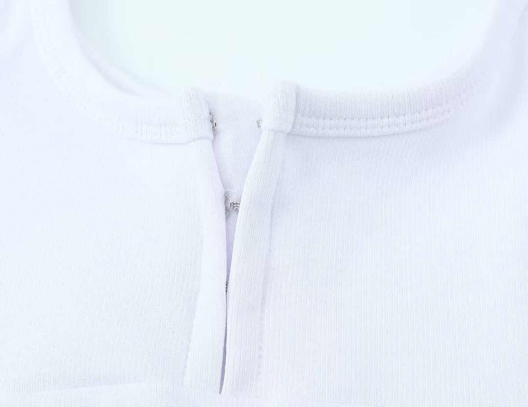 Natalie  White Scoop Neck Zipper Fly Tank Top