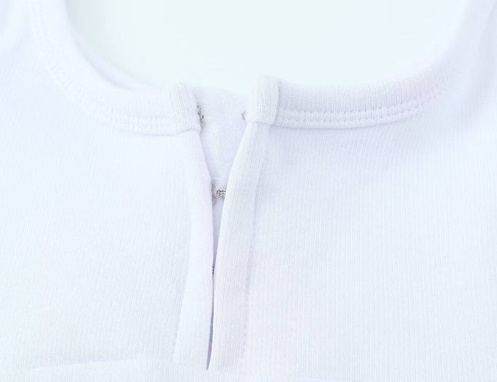 Natalie  White Scoop Neck Zipper Fly Tank Top