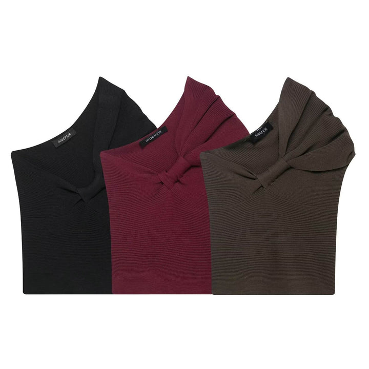 Addison Black Asymmetric Knot Shoulder Strap Knitted  Top