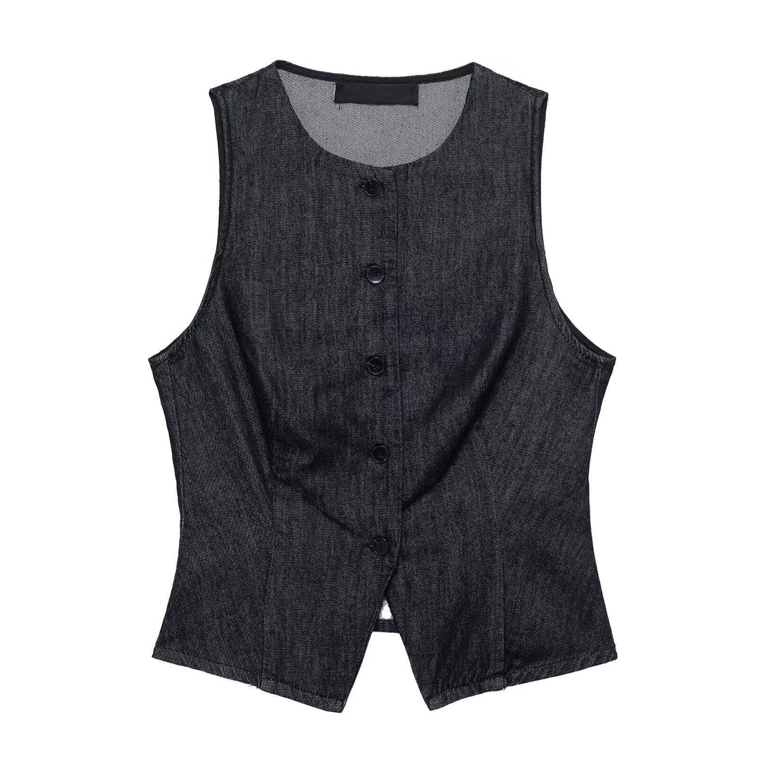 Juniper Denim Black Buttons up Crew Neck Casual Vest Top