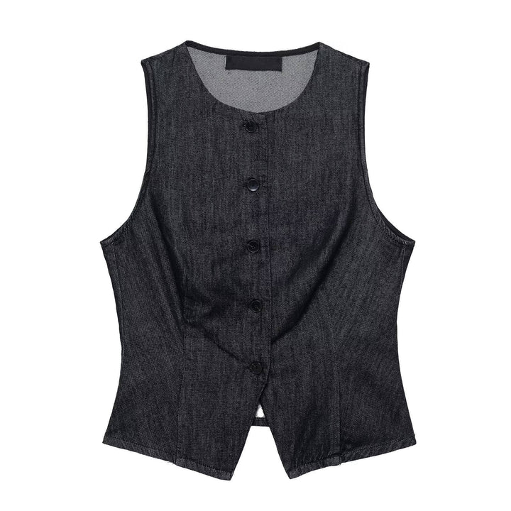 Juniper Denim Black Buttons up Crew Neck Casual Vest Top