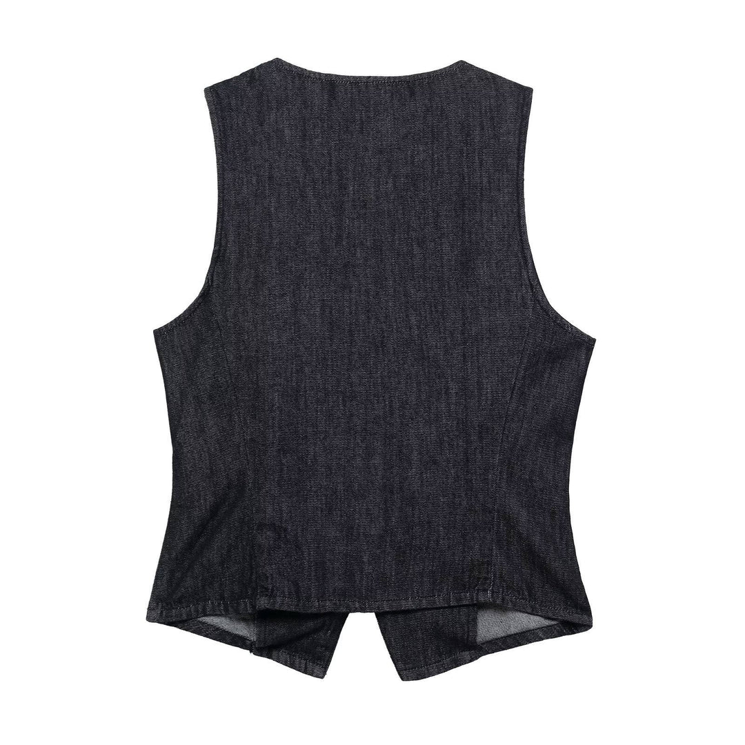 Juniper Denim Black Buttons up Crew Neck Casual Vest Top