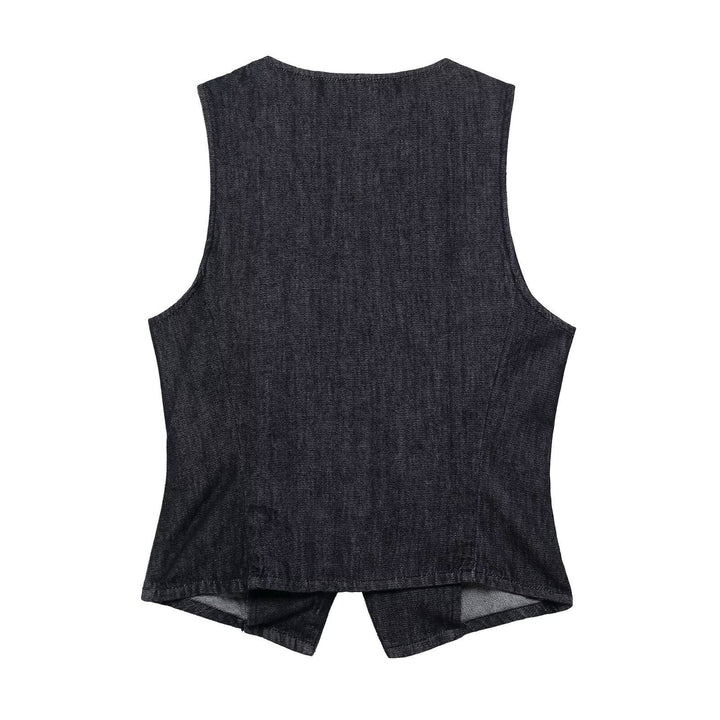 Juniper Denim Black Buttons up Crew Neck Casual Vest Top