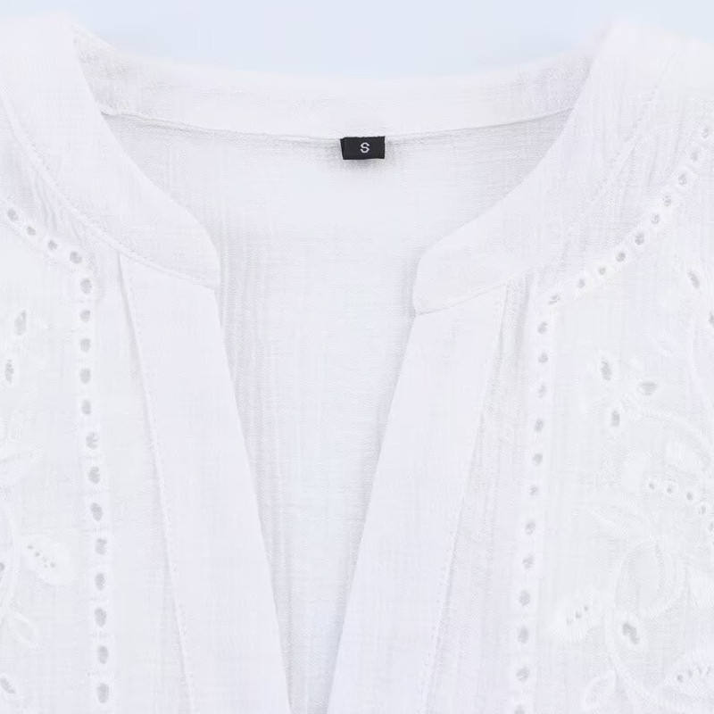 Elsie White V Neck Long Sleeve Buttons Up Casual Tops