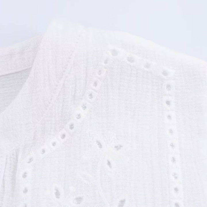 Elsie White V Neck Long Sleeve Buttons Up Casual Tops
