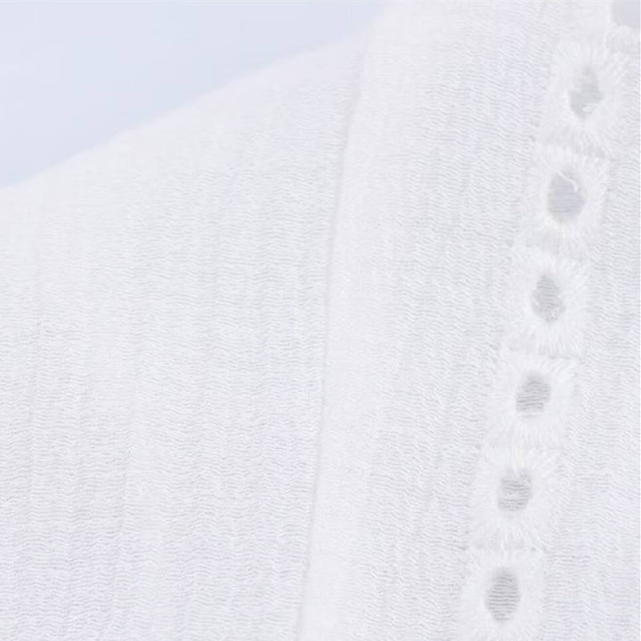 Elsie White V Neck Long Sleeve Buttons Up Casual Tops
