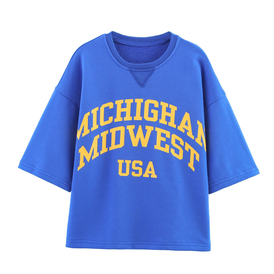 Blakely  Blue Crew Neck Letter Print Short Sleeve Casual T-Shirt Top