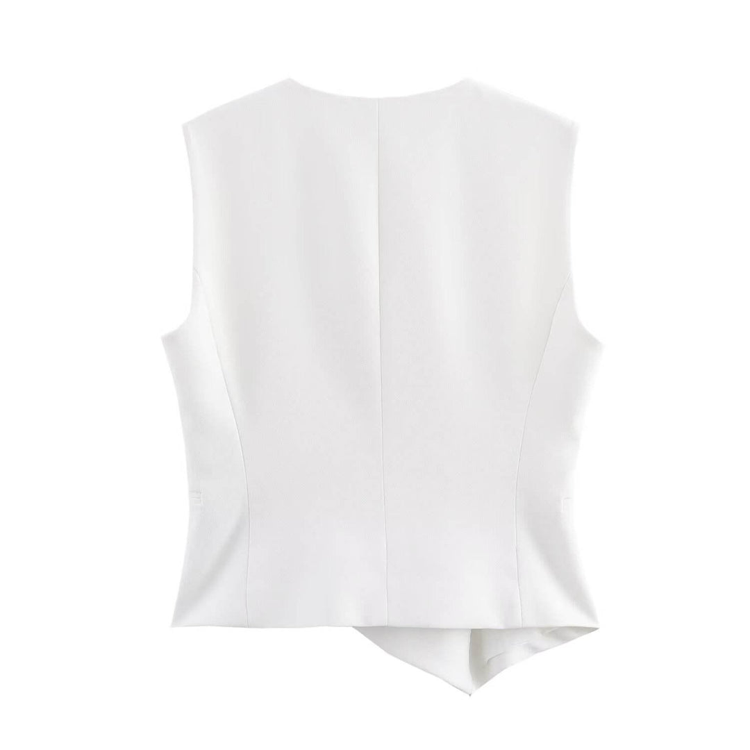 Reese White V Neck Buttons Up Asymmetrical Vest Top