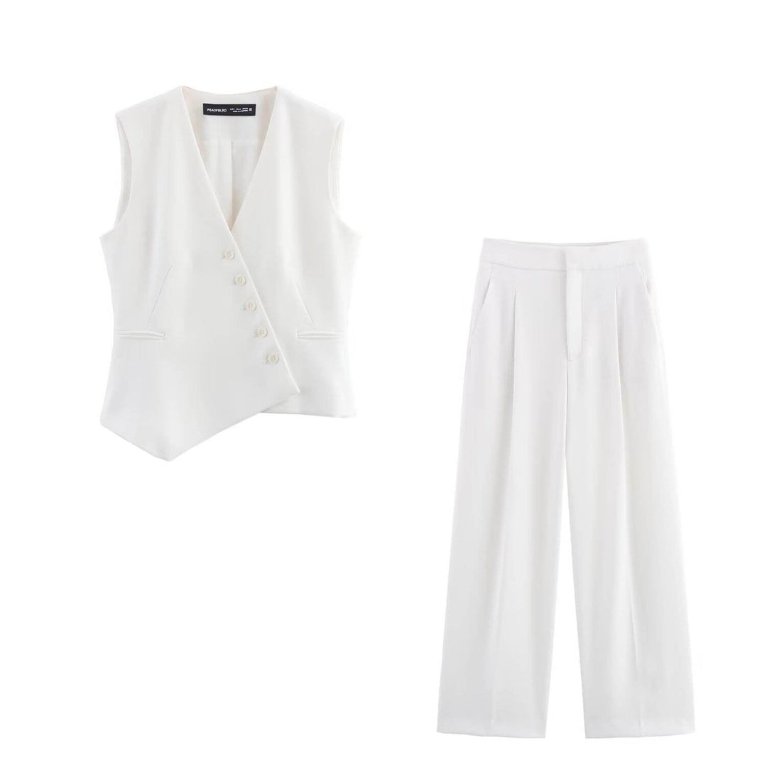 Reese White V Neck Buttons Up Asymmetrical Vest Top