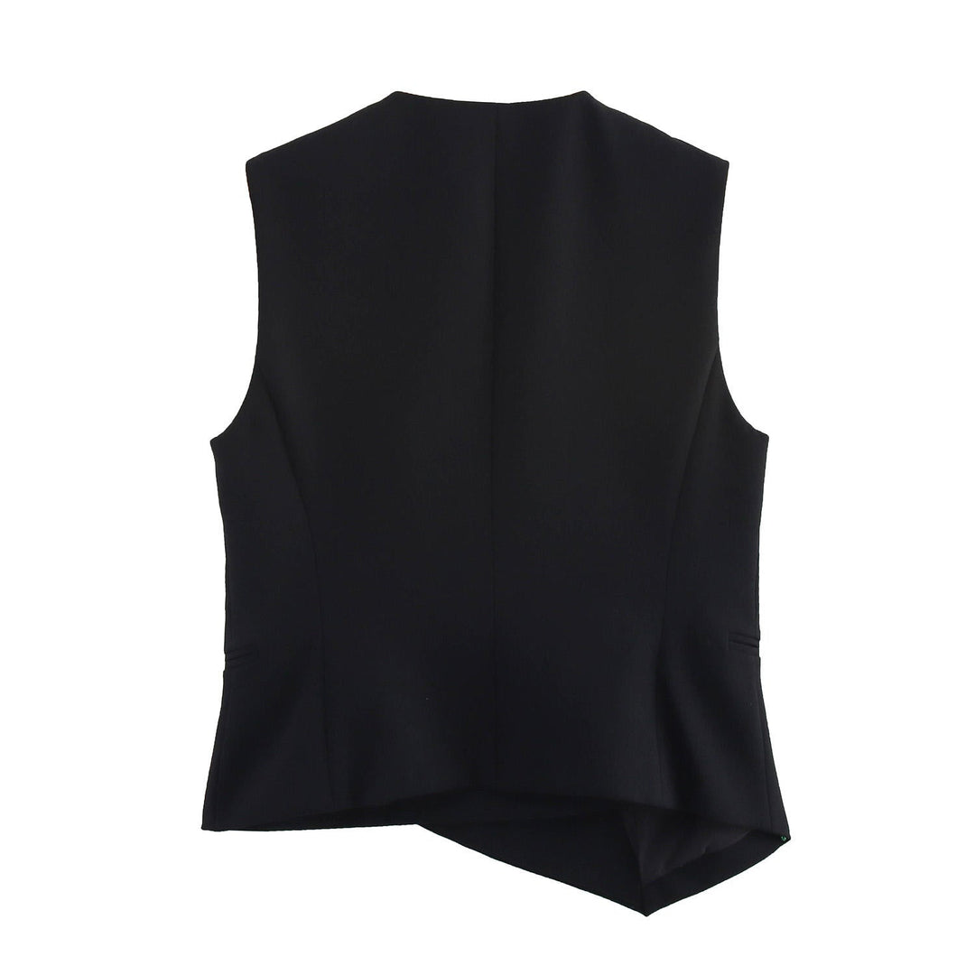 Reese Black  V Neck Buttons Up Asymmetrical Vest Top