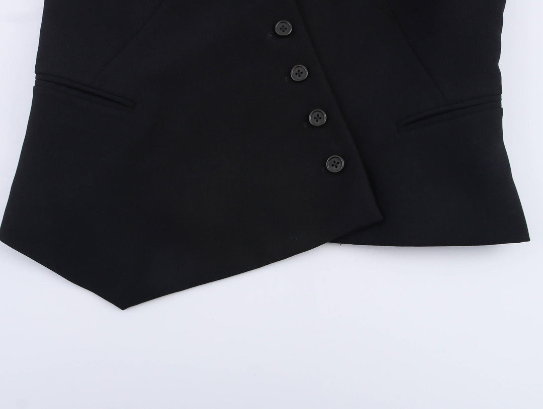 Reese Black  V Neck Buttons Up Asymmetrical Vest Top